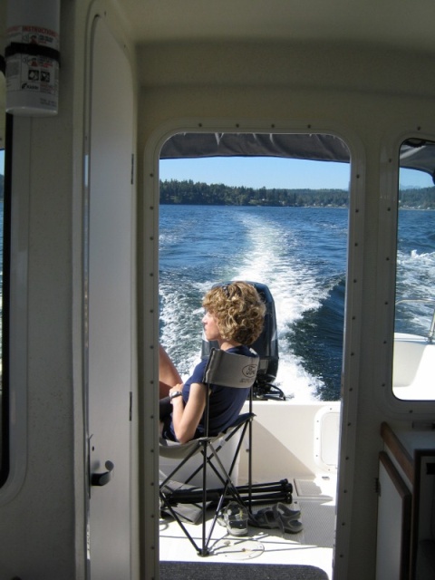 Meredith chilling out in the sun on our way back from Poulsbo to Everett.