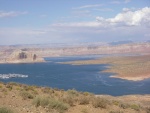 View of the marina at Wahweap Bay with Castle Rock Cut in the distance. Lake level 3636.