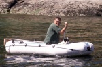 Pat and Baxter in Dinghy at Matia Cove 8-11-06