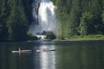 Princess Louisa Inlet, 07-10 123 - Some of the crew enjoying Hobie Mirage Drive Kayaks in front of Chatterbox Falls