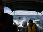 Leaving the windy west thumb - Julie enjoying her first trip on the lake, July 3rd 2010