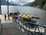 Charter boats resting up for rough ride out Lisianski Straight, Baranof Island outer coast.