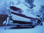 SleepyC in cold storage. No ride today it's too snowy.  One of our rare snow days.