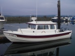 Jim's Dorie, first launch (and first at John Wayne Marina).  Still hadn't settled on our boat name - SleepyC.