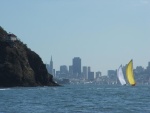 A part of Angel Island on your left and the San Francisco City front in the distance