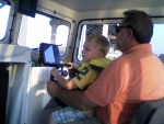 Grandson ensuring we don't hit the bridge