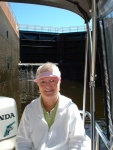 Polly at another lock later in the year after the camper canvas was installed