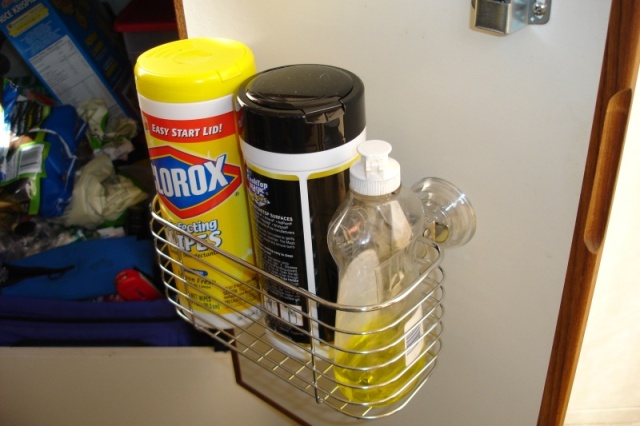 Handy suction cup rack from Bed Bath and Beyond. Instant storage addition.