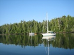 One of many beautiful anchorages on the inside passage.  This is Goat Cove on Finlayson Channel.