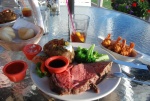 Prime rib and coconut shrimp, 8th anniversary dinner, Islander Cafe, Lopez Island