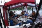 Vicki, Gary, Pat and Patty on Daydream rafted to Knotty C in Garrison Bay