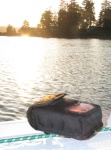 SPOT device on the cooler at Mystry Bay State Park dock.