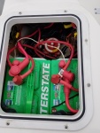 Starboard Lazerette
Interstate Start and deep cycle batteries
Blue Sea Systems add-a-battery system (ACR)
