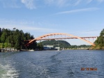 The sun is hitting on the other side of the bridge as we exit LacConner and head north towards Bellingham