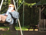 Carolyn swinging at Telegraph Marina Thetis Island