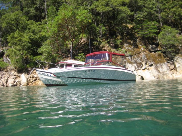 C-Dory and 25 Cobalt Boats anchored together 