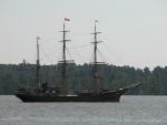 Visiting tall ship, PICTON CASTLE, as seen from the Jamestown Ferry on the James River. She is awaiting the 2007 Norfolk Harborfest Tall Ship Parade, the first weekend of June.