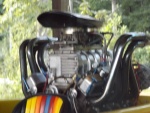 Flat bottom Blown Big Block Mopar. Twin 4 barrel carbs