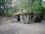 Cabin with carved driftwood boat names. It's a tradition, I guess. Quite the sight both inside and out.