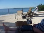 The beach area at the entrance to the marina, steps down to water if you want to swim water temp round 75 degrees