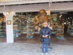 Cold Afternoon and windy. Ginny in front of the sponge man at the natural sponge shop