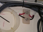 (Dora~Jean) Added another 8 AWG wire from batteries to windlass, fab'd plate to tap into line for the Wallas.