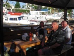 Martin, Andrea, and Ian, waiting for their fish & chips.  Jackie is behind the camera.