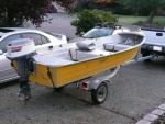 Boat #10 (2008-2009): 1989 Duroboat 14' My 10th boat was the same as my 3rd boat, back to a 14' Duroboat!  Seen here as-purchased with an old Evinrude 25 which I never actually ran.