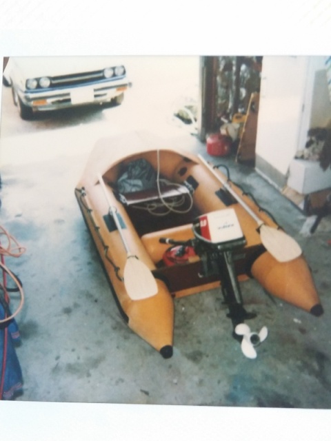 Boat #1  (1989-1991): 1980 RIS 9 with a 1976 Johnson 15hp (with 9.9 decals to make it 