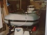 Boat #2 (1991-1993): 1982 Achilles SR-132,  with 30 hp Johnson. Other power options were a late 60's 18hp Evinrude and a 1976 Johnson 15 (seen in foreground).  