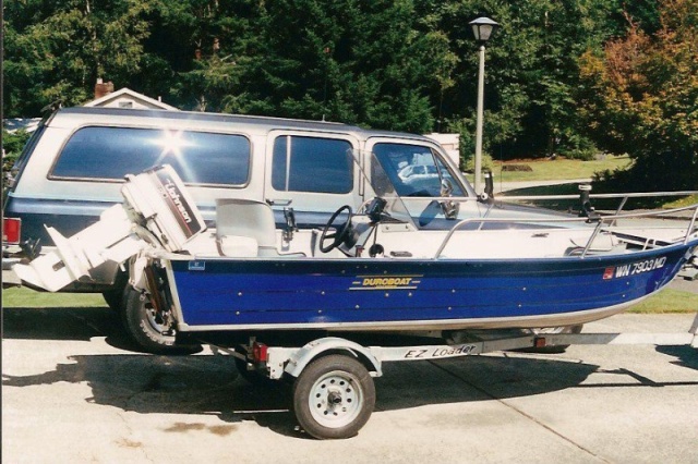 Boat #3 (1993-1998): 1993 Duroboat 14 Purchased new in 1993 as a bare hull, later add steering console, windshield, and bowrail as funds permitted.