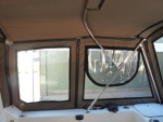 interior showing frame and mounts as well as zippered pockets for bows and panel installation (strataglass on rear and Regalite on front purchased through Sailrite).