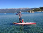 Jake and Daddy testing the new inflatable paddle board