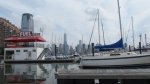 Liberty Landing Marina daytime look at the fuel dock and NYC Skyline