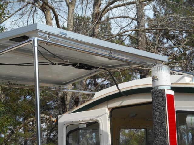 The wiring is secured by tywraps and reaches either the roof or cockpit mount. Two connectors and 12 screws and I can move the SPs to my travel trailer.