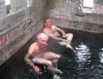 Dave and Alan Olson in hot springs bath house at Bishop Bay 6-15-06