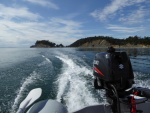 Running from Shallow Bay to Fossil Bay in the dinghy.