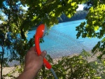 There is a suction cup for the side of the cabin and it's used in the cockpit.  Here, it's used at the hot tub.