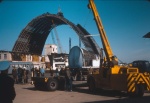 (March is best guess)1966 - NAS So Weymouth, Mass Blimp Hanger dismantling with space capsule, Gemini, after retrieval being loaded for shipment.