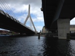 Navigating from the Charles River under I 93 (Zakim Bridge) heading to the Boston Harbor locks.