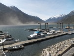 Pulled into Stehekin under gale force winds. The cloud is dust and sand blown off of the spit at the mouth of the Stehekin River.  Restaurant closed, lodge closed, store closed.  Too early in the season.