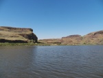 The entrance to the Palouse canyon.  The NOAA chart showed depths of 40 feet.  Local knowledge was required to find the channel, which is now only several feet deep because of siltation since the last survey.  My lowest reading was 1.8 feet when entering the river channel.