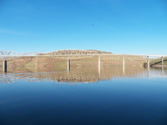 The Lyons Ferry railroad bridge, the longest and highest in the Union Pacific system.  I couldn't get all 3,920 feet into the picture.  It took four years to build.