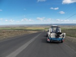 Driving down into the Frenchman Hills area with Moses Lake over the boat cabin.