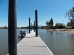 Hoquiam's new dock and boat launch with the Simpson Avenue bridge in the background.
