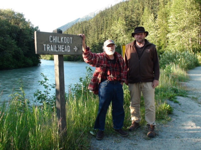 Louie & Jay at Chilcoot trailhead, start of the long walk to the head of the Yukon River for the 1898 gold rush 