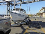 Lifting off trailer at Edmonds marina for maiden voyage
