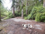 I searched around and found this camping area.  The abandoned trail head is between the two trees to the left of the fire ring.  Little did I know that this was as obvious as the trail got.