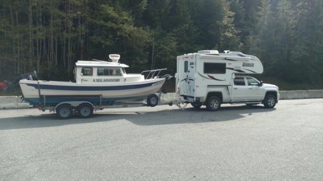Truck and camper coming down Vancouver island