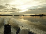 Cruising through Guemes Channel, passing a tug and barge.